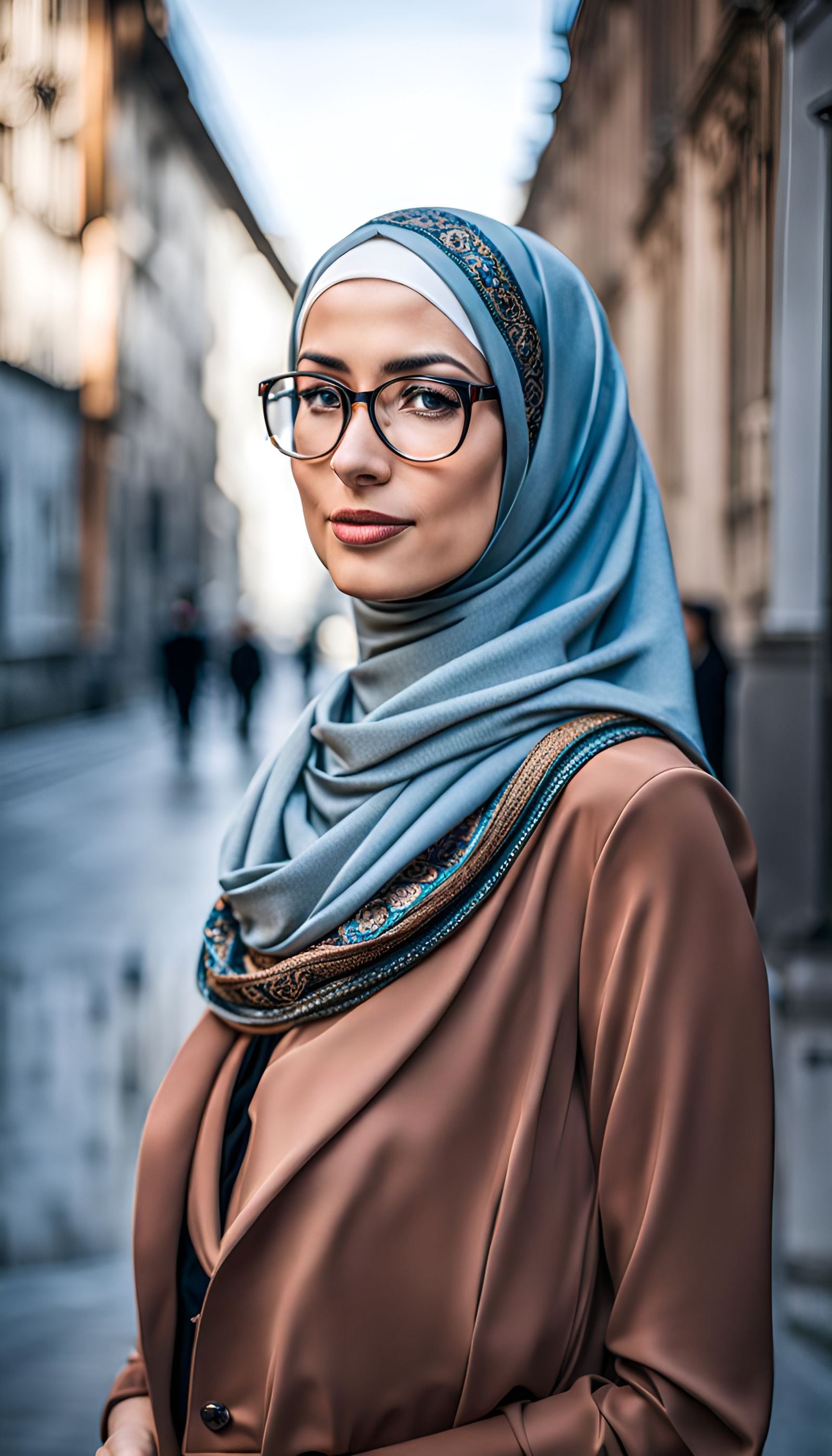 Portrait of a Woman in Hijab with City Background