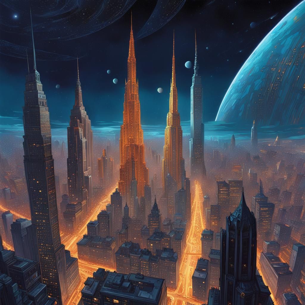 Cosmic Cityscape: Hyperrealistic Digital Art