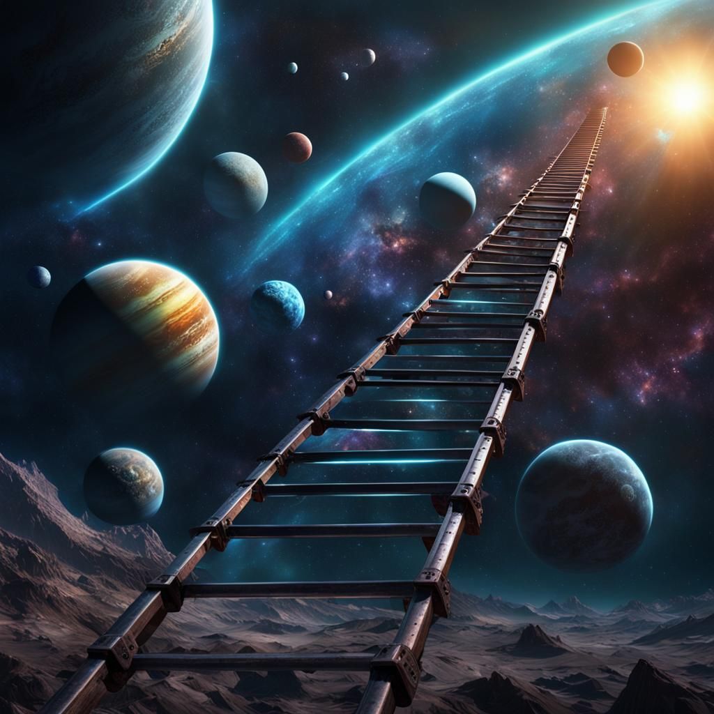 Planetary Ladder Ascending into Space: Digital Painting