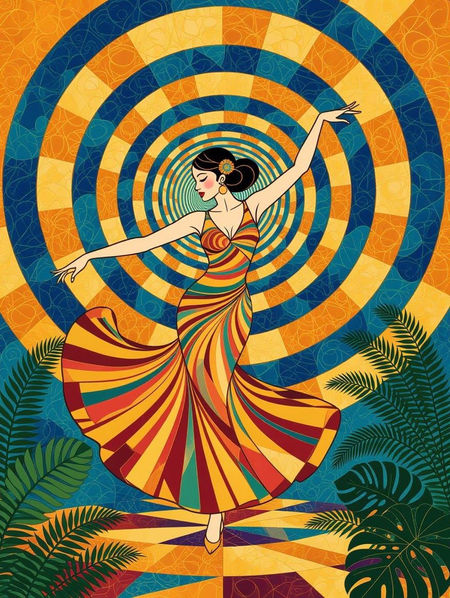 Gilded Mambo Vortex, Bauhaus-Inspired Biopunk Art