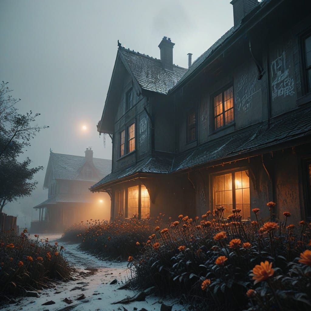 Ethereal Winter Scene in Dark Academia Style