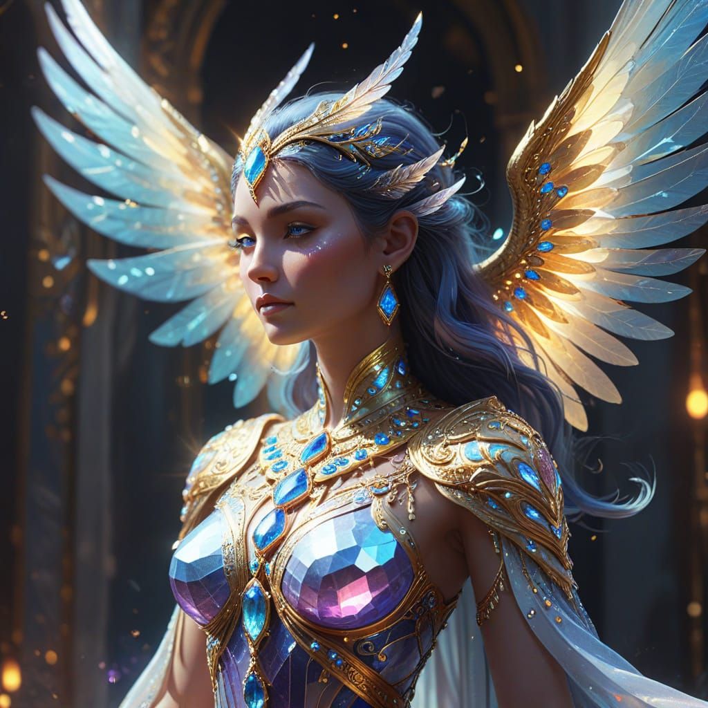 Majestic Corundum Goddess with Iridescent Wings and Glowing ...