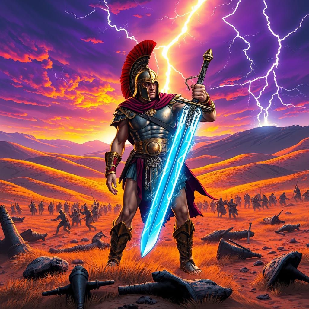 Spartan King Warrior in Epic Ancient Greece Battle Scene