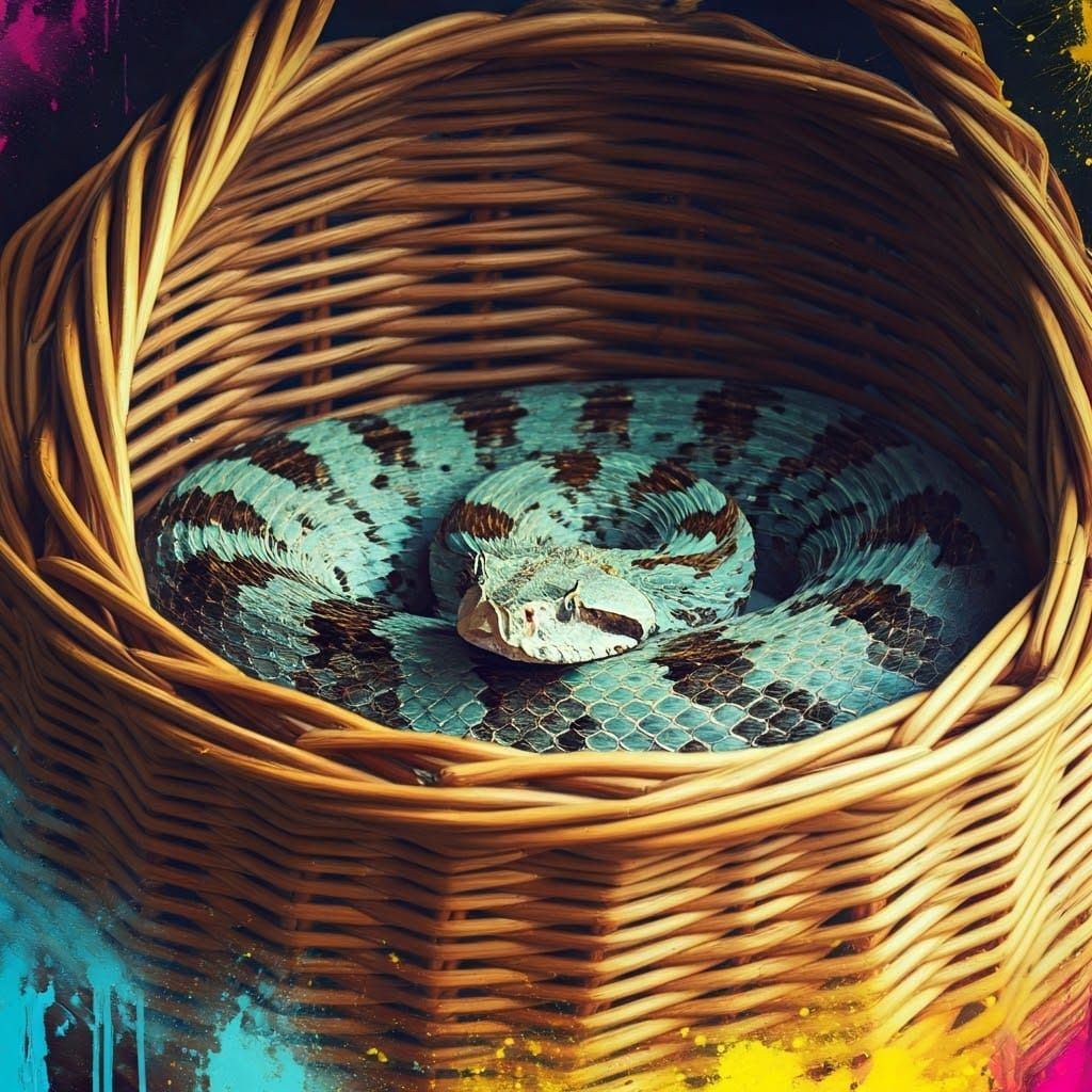 Expressive Abstract Snake in a Worn Basket