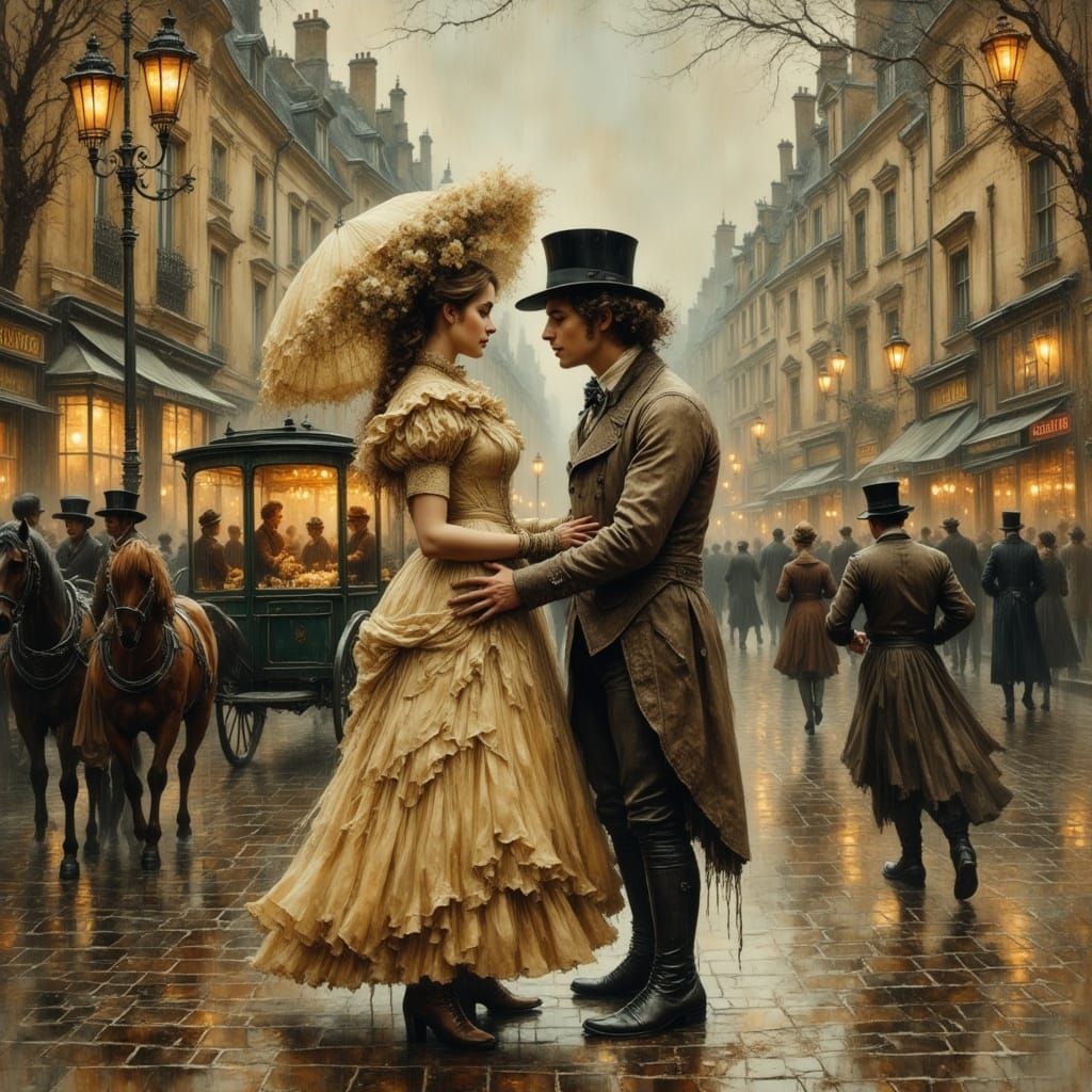 Romantic 19th Century Kiss in Art Nouveau Style