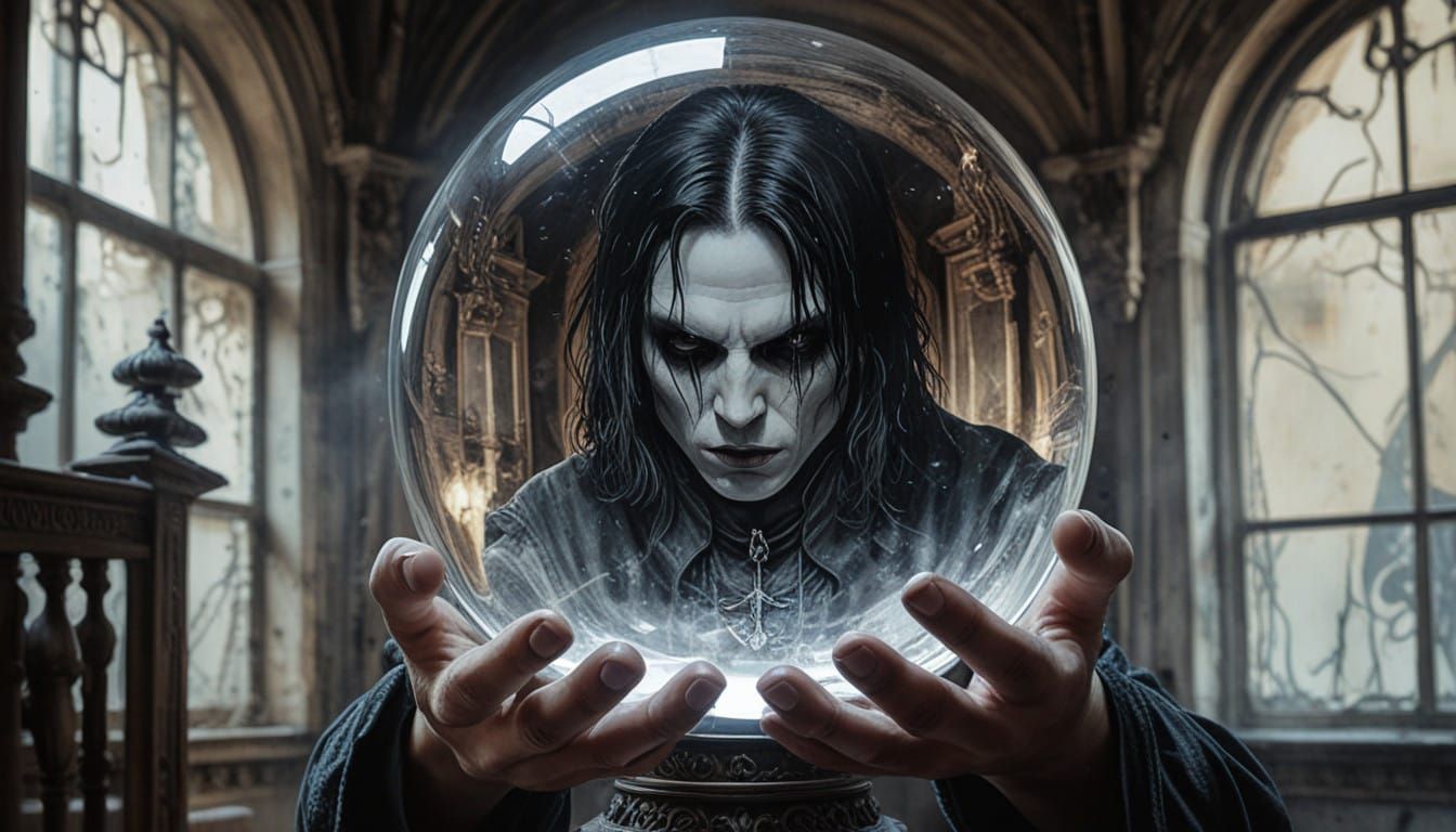 Enigmatic Vampire Contemplates Future in Crystal Ball