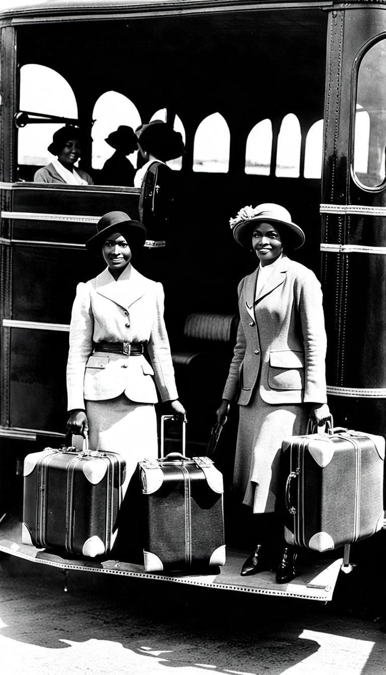 1920s Black and White Photo of Traveling Women