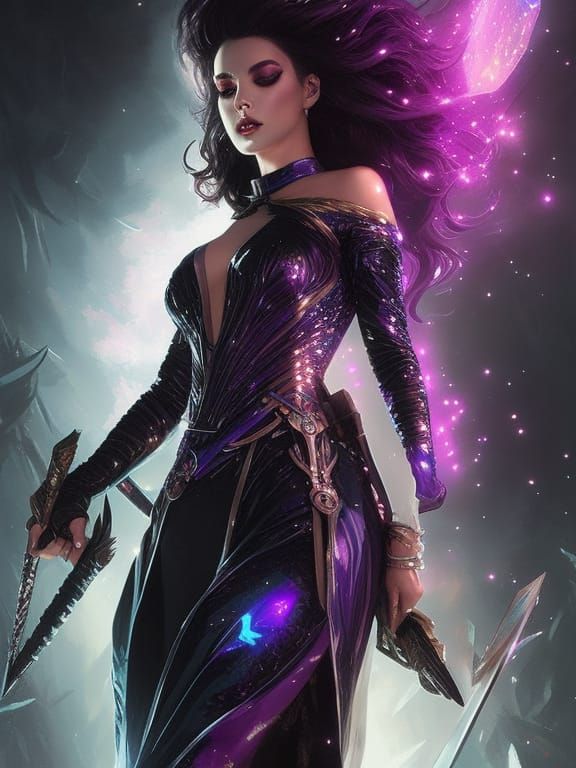 Magic Witch with Glitter Stardust: Digital Illustration