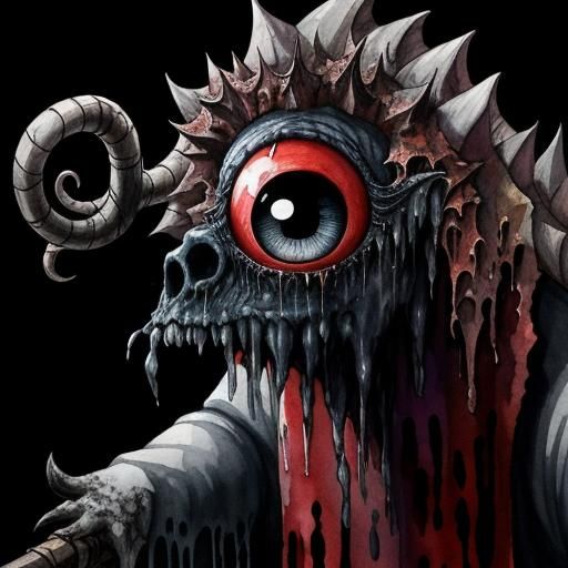 Mischievous One-Eyed Monster Peeking: Watercolor Art