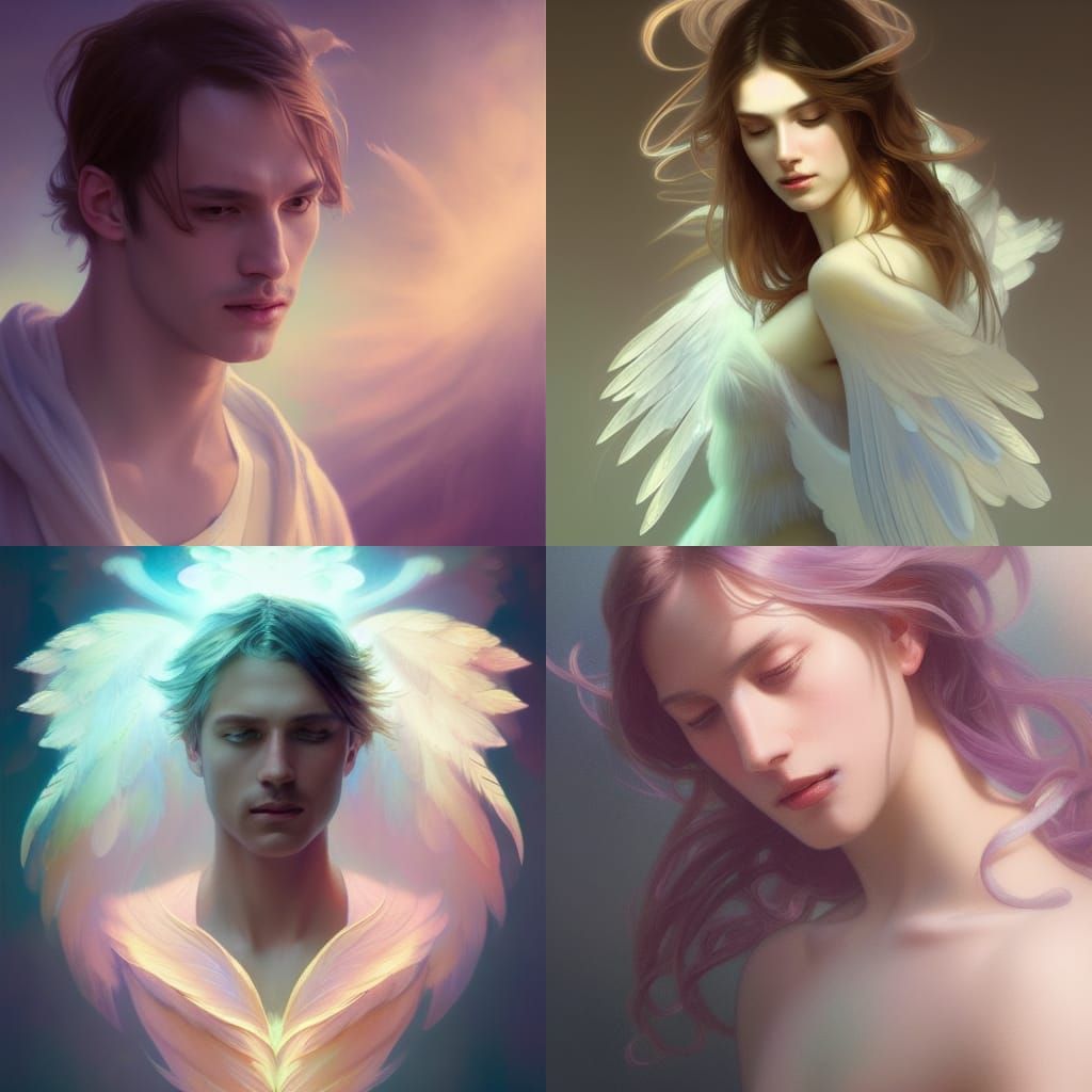 Iridescent Winged Man Portrait in Digital Art Style