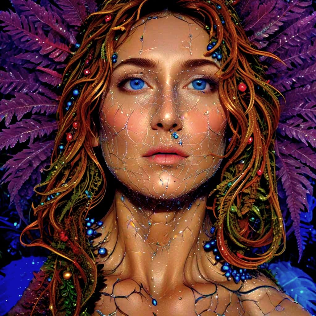 Glamorous, Photorealistic Fractal Landscape with Vibrant Lea...