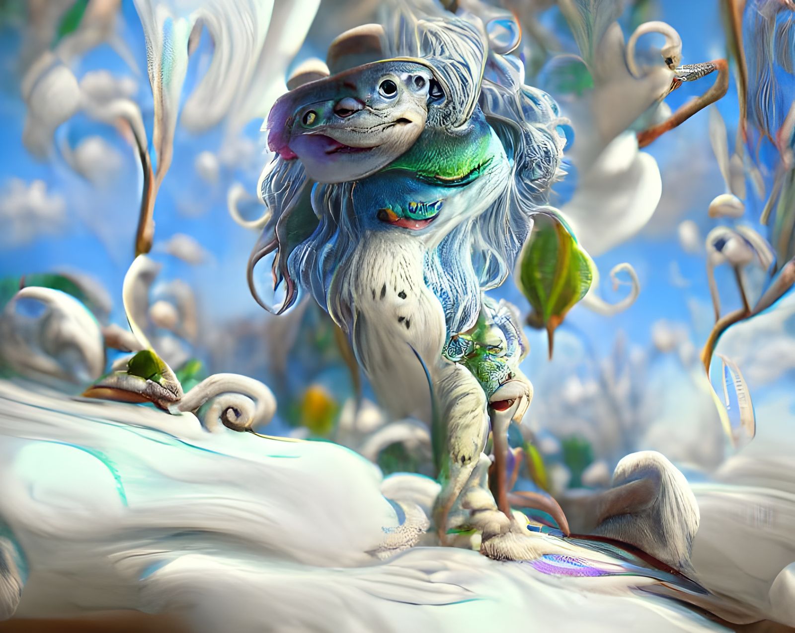 Cute Fluffy Ice Monster with Dreadlocks, Pixar Style