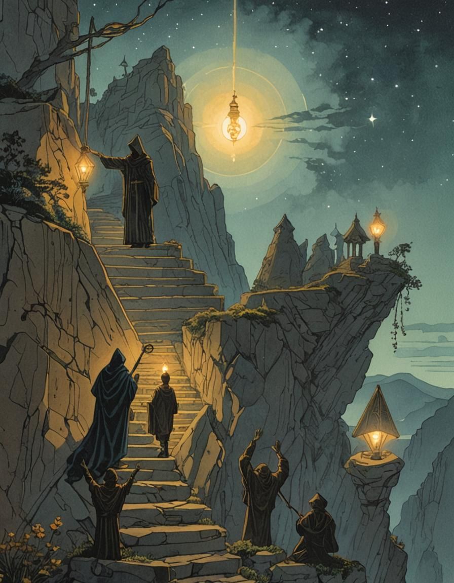 Hermit Tarot Card Figure with Glowing Lamp