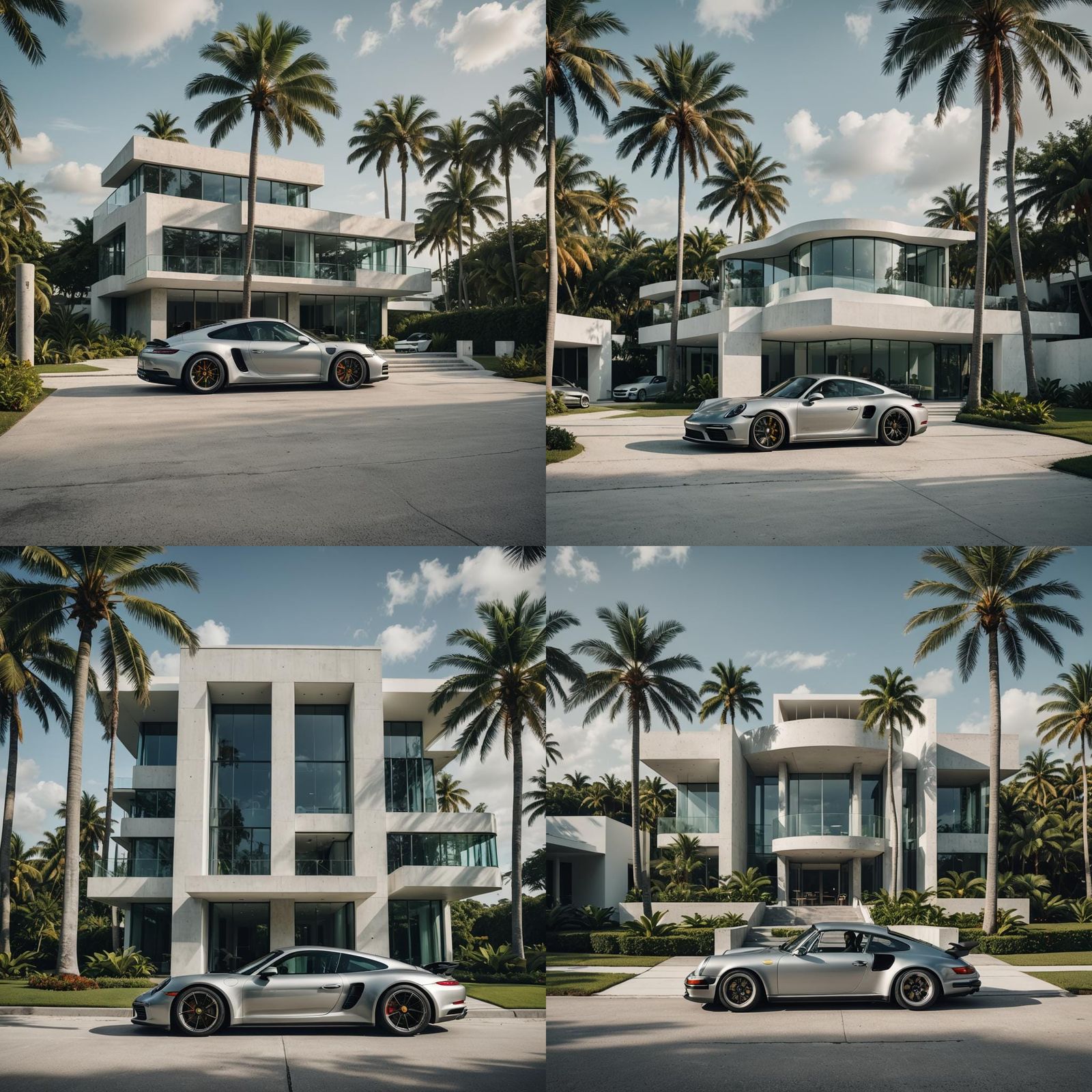 Porsche at Modern Villa in Miami: Cinematic Still