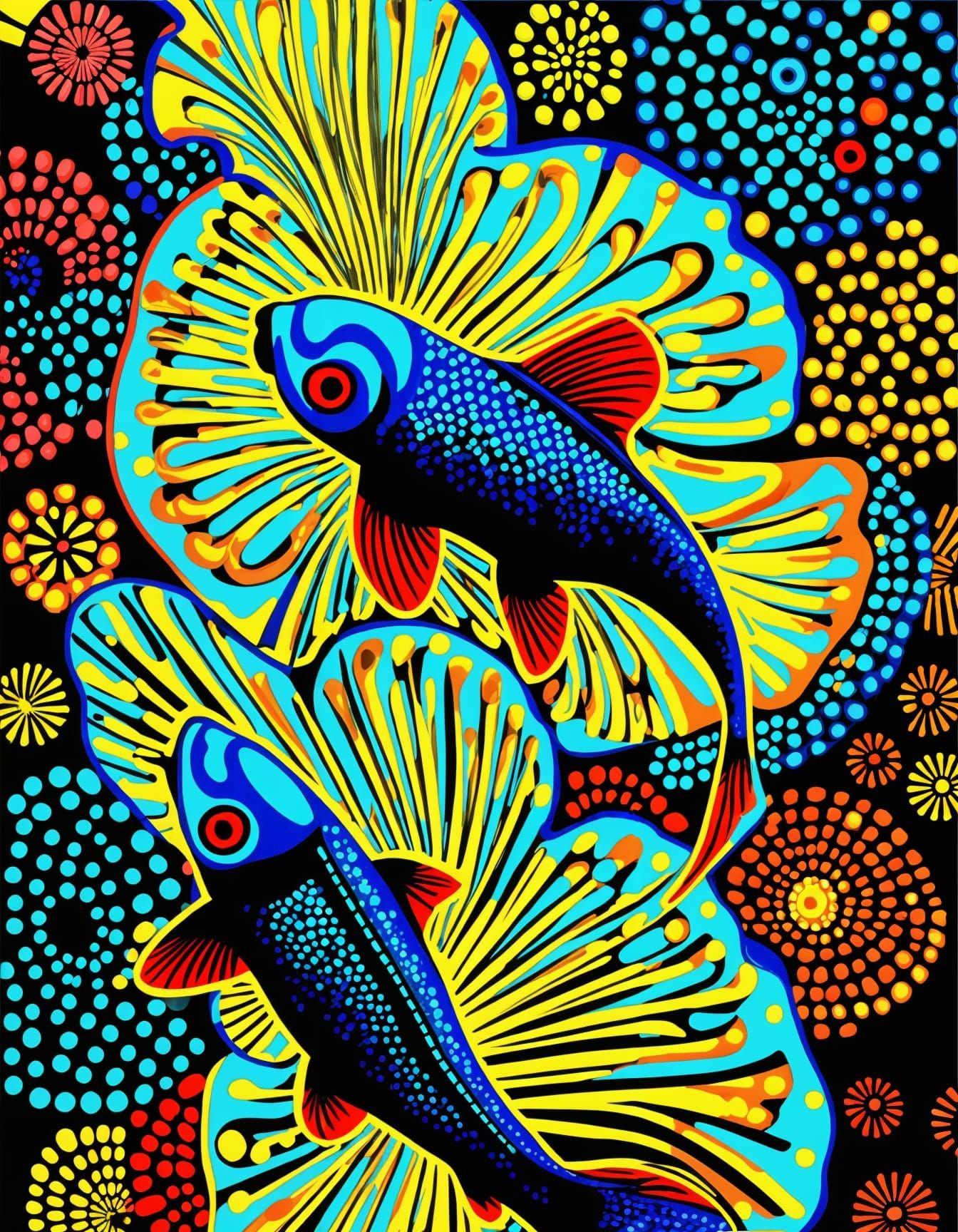 Analytical Cubism Golden Fish in Angular Oil Painting