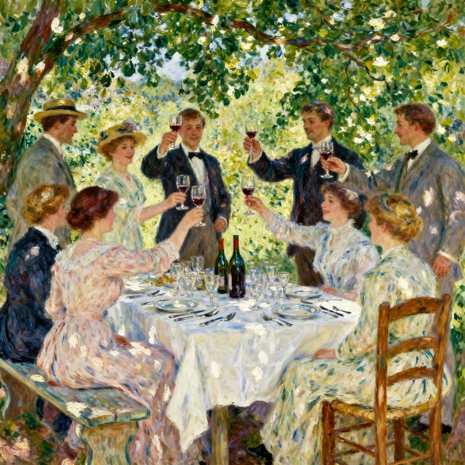 Impressionist Picnic Toast with Friends in Summer Light