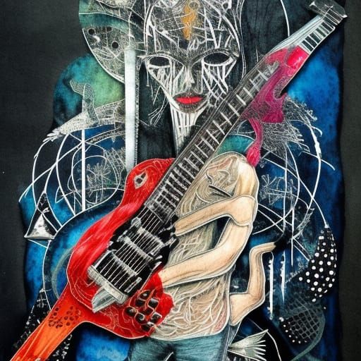 Metal Guitarist Mixed Media Collage Illustration