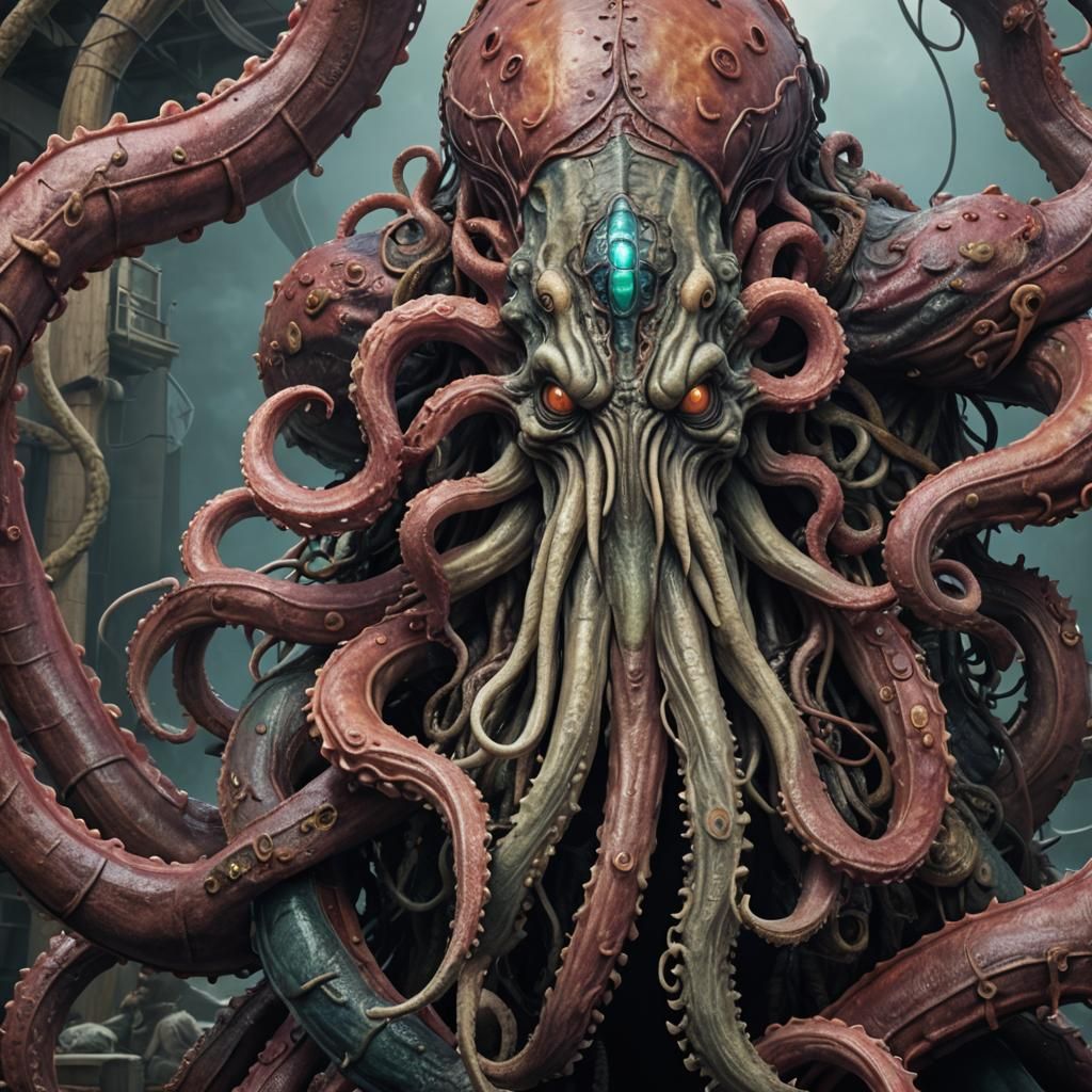 Colorful Kraken with Humanoid Features in Cinematic Detail