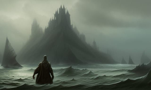 Lizard-Man Apprentice in Dark Fantasy Seascape