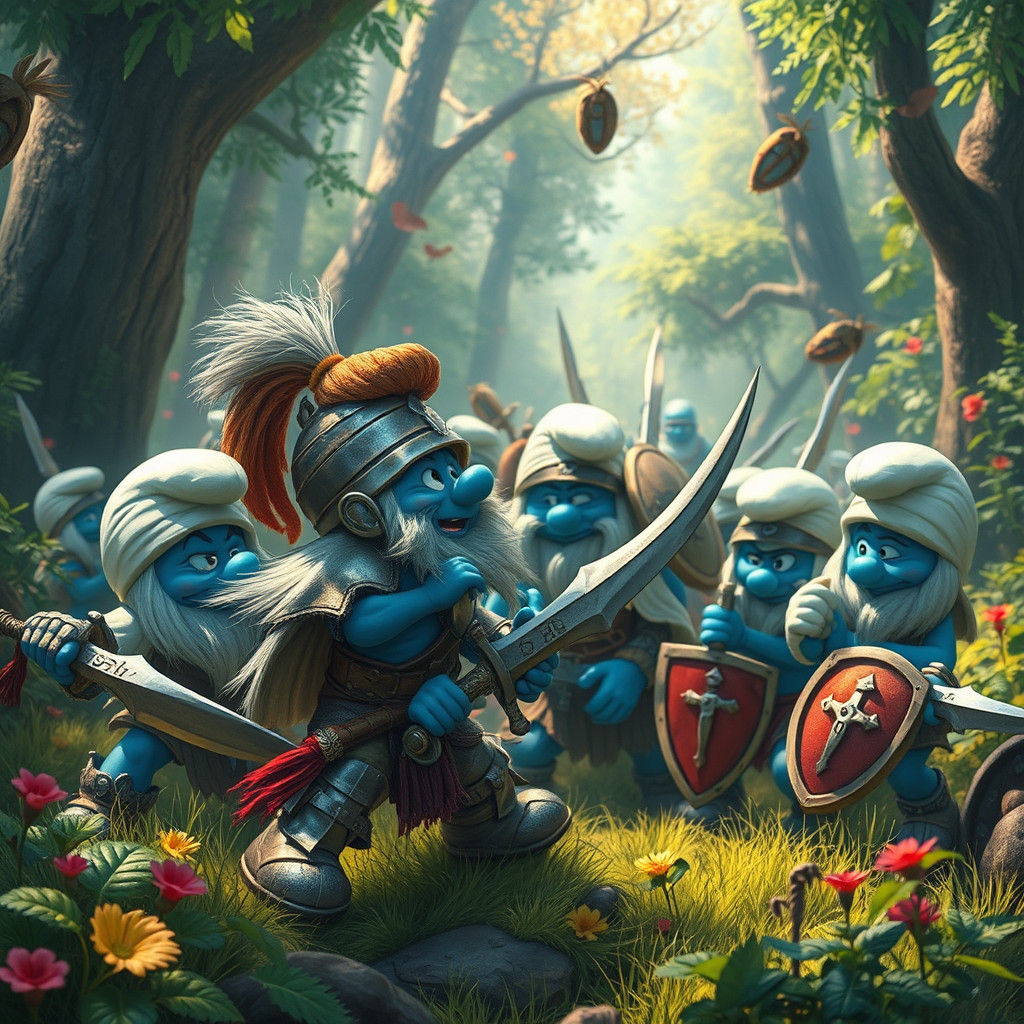 Smurfs in Whimsical Medieval Battle