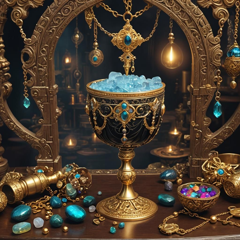 Dark Peyote Cocktail in Golden Goblet: Digital Painting