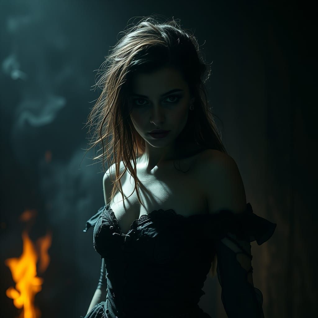 Dark Mermaid in a Nightmarish Biomechanical Setting