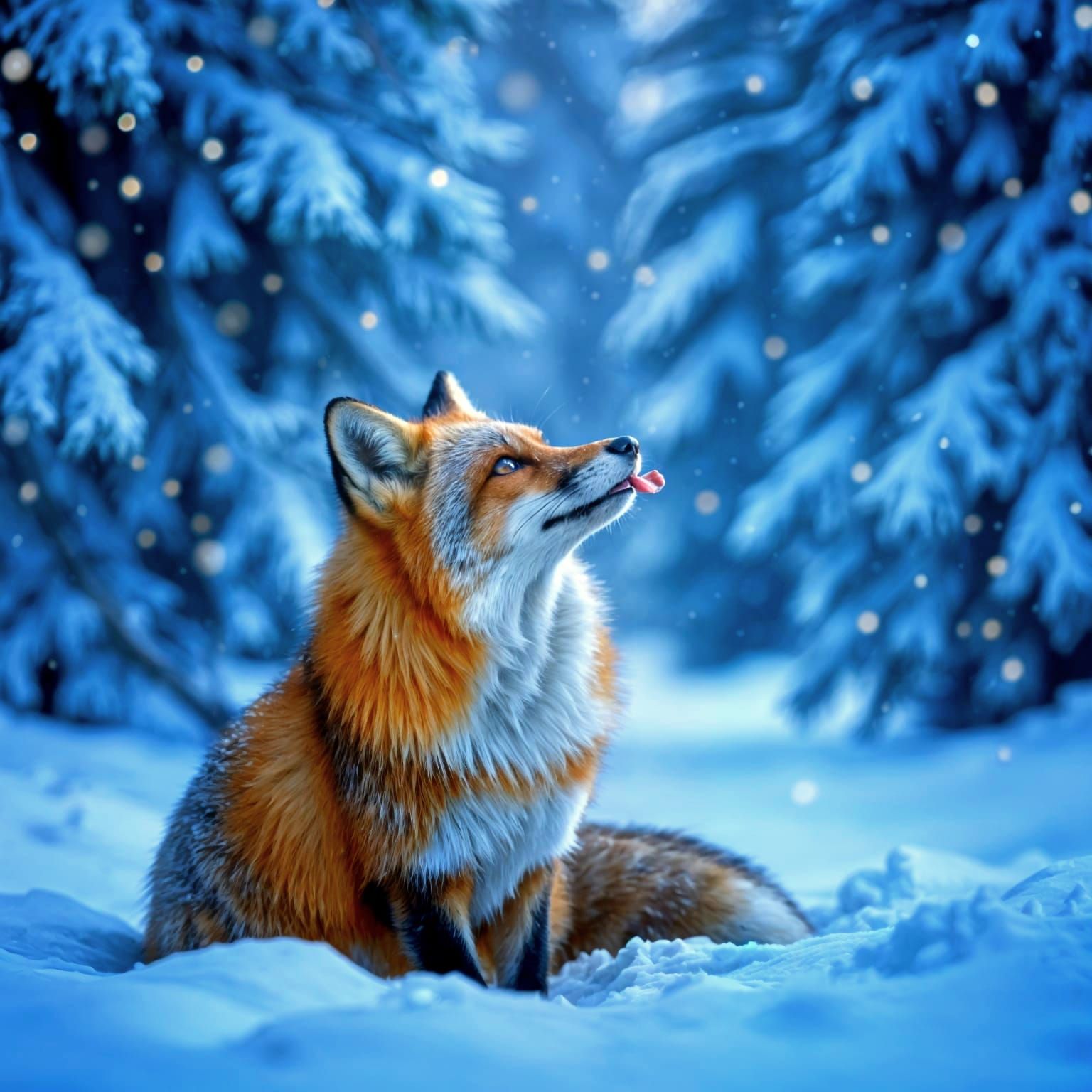 Fox in Snowy Forest at Twilight