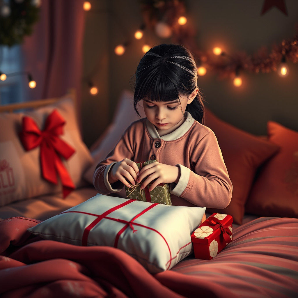 Christmas Morning: Girl Packing Presents, Digital Art