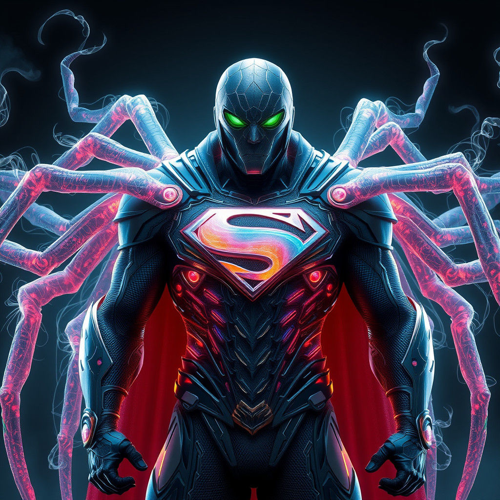 Ghostly Spider Superhero with Metallic S Emblem