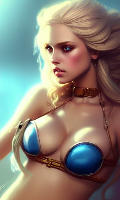 Steampunk Blonde in Bikini: Detailed Digital Art