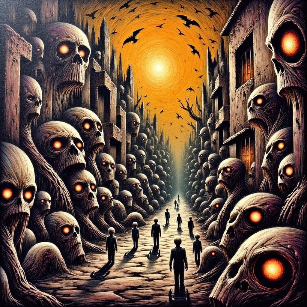 Twisted Cityscape in Dark Expressionist Style