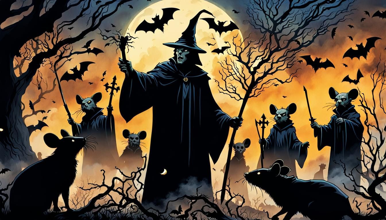 Wizard Mouse Graveyard Magic in Dark Fantasy Style