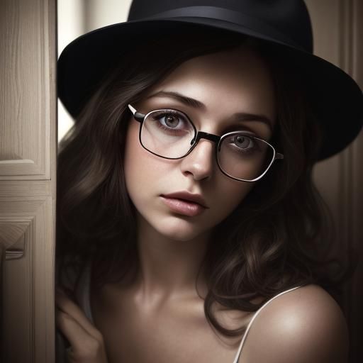 Brunette in Fedora: Dramatic Bedroom Portrait