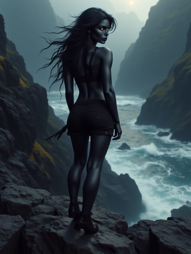 Breathtaking Shadow Woman Standing on Cliff's Edge
