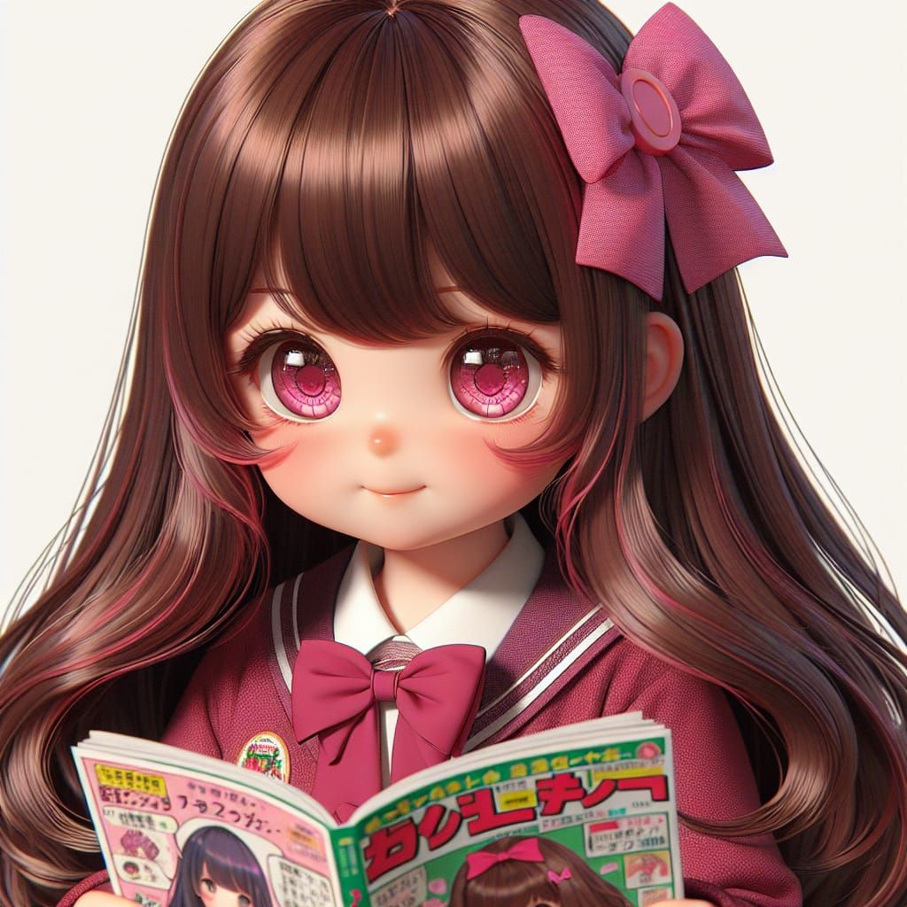Anime Schoolgirl Reading Superhero Comic