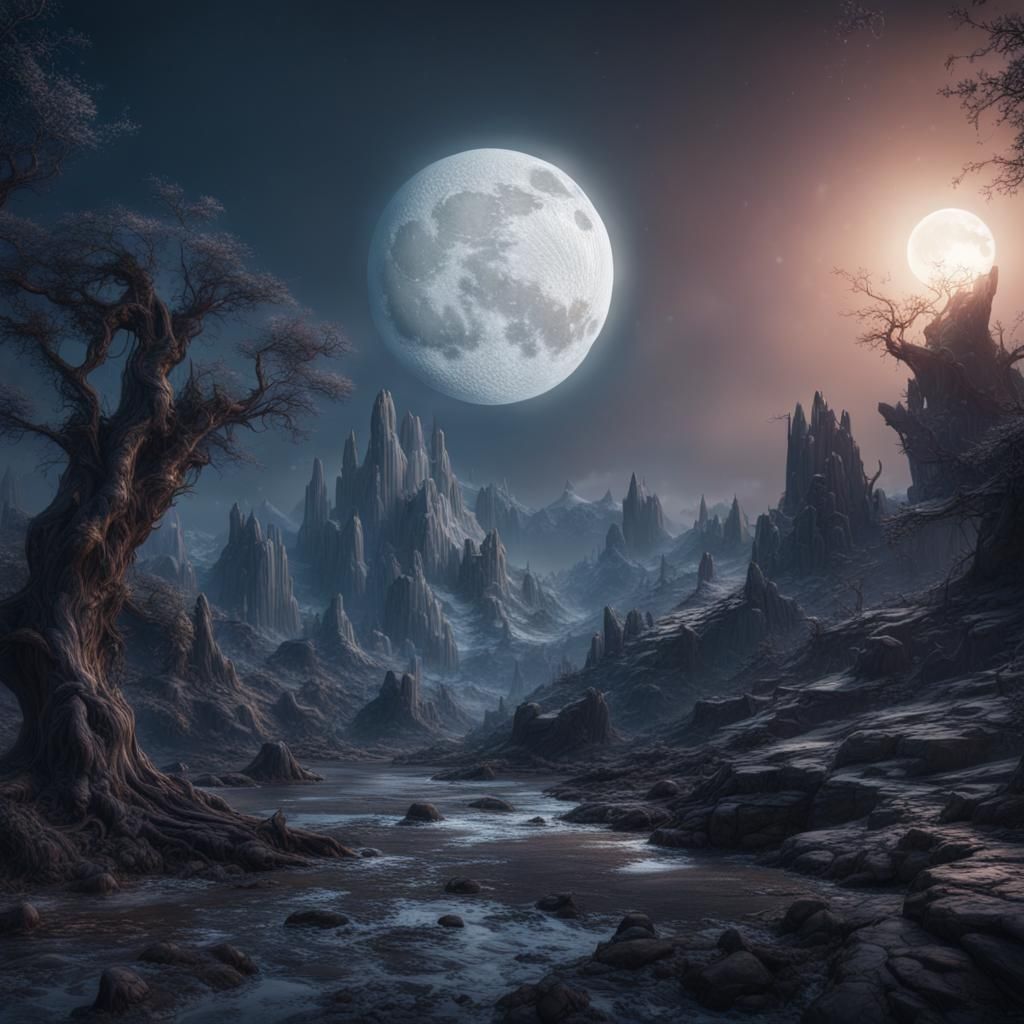 Mystical Silvery Moon Fantasy Concept Art
