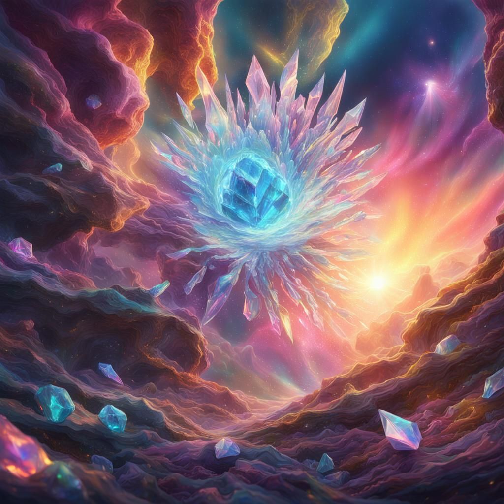 Crystals Manifesting Life in Vibrant Digital Art Style