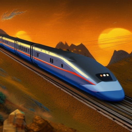 Night Bullet Train on Mountain Pass