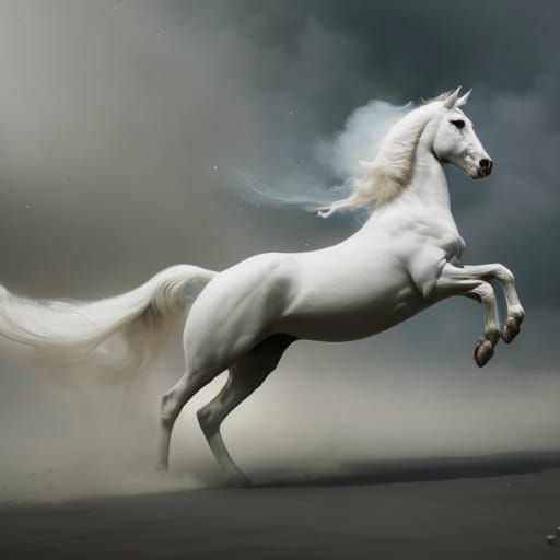 Ethereal White Horse Made of Smoke and Water