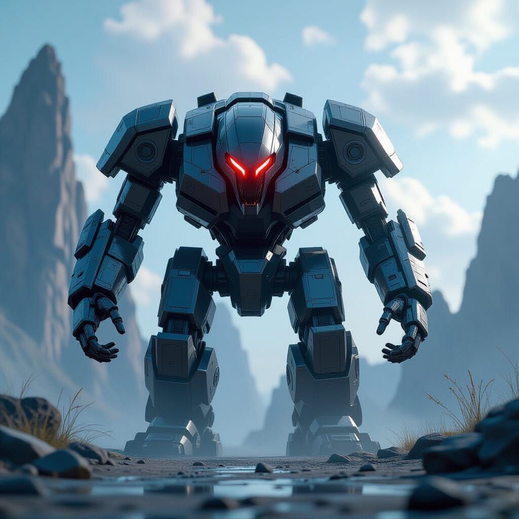 Intricate Mech Dominates Sci-Fi Landscape in 8K