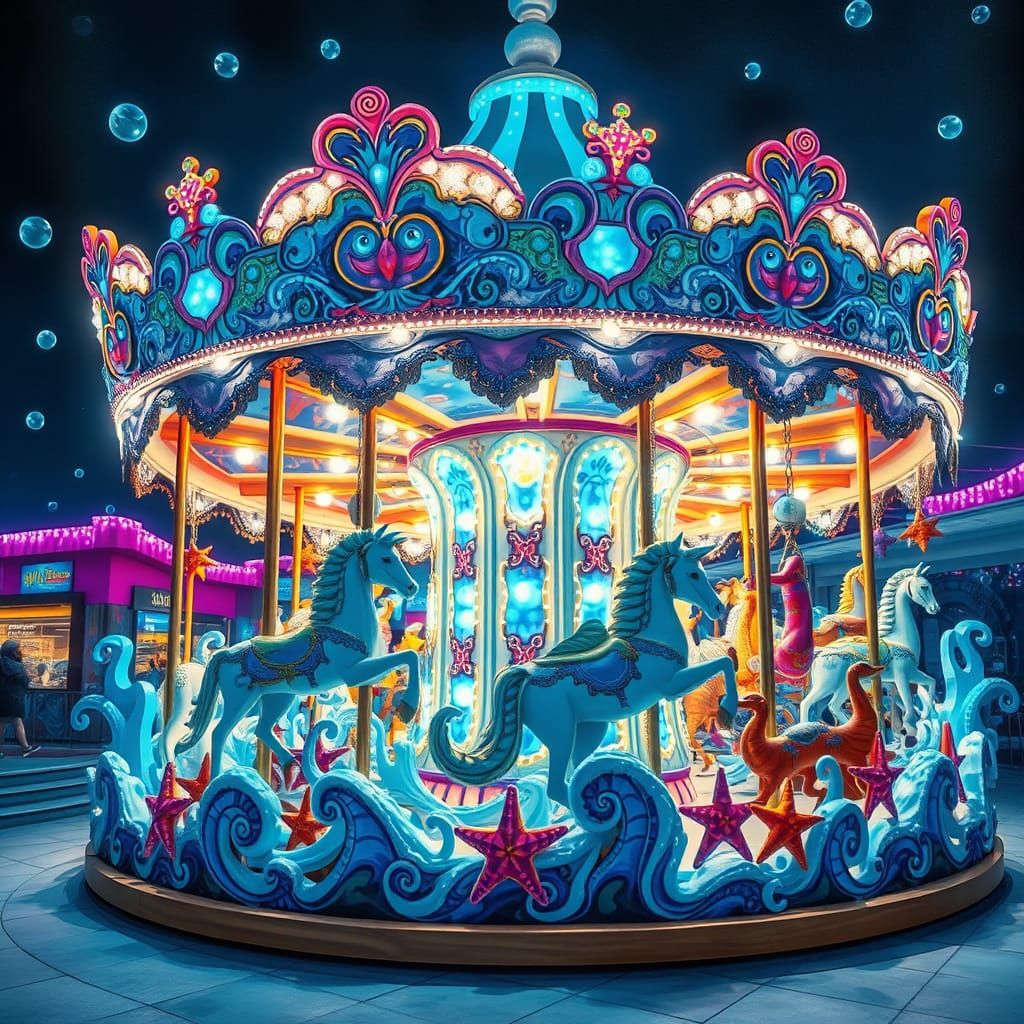 Whimsical Sea Carousel at Night