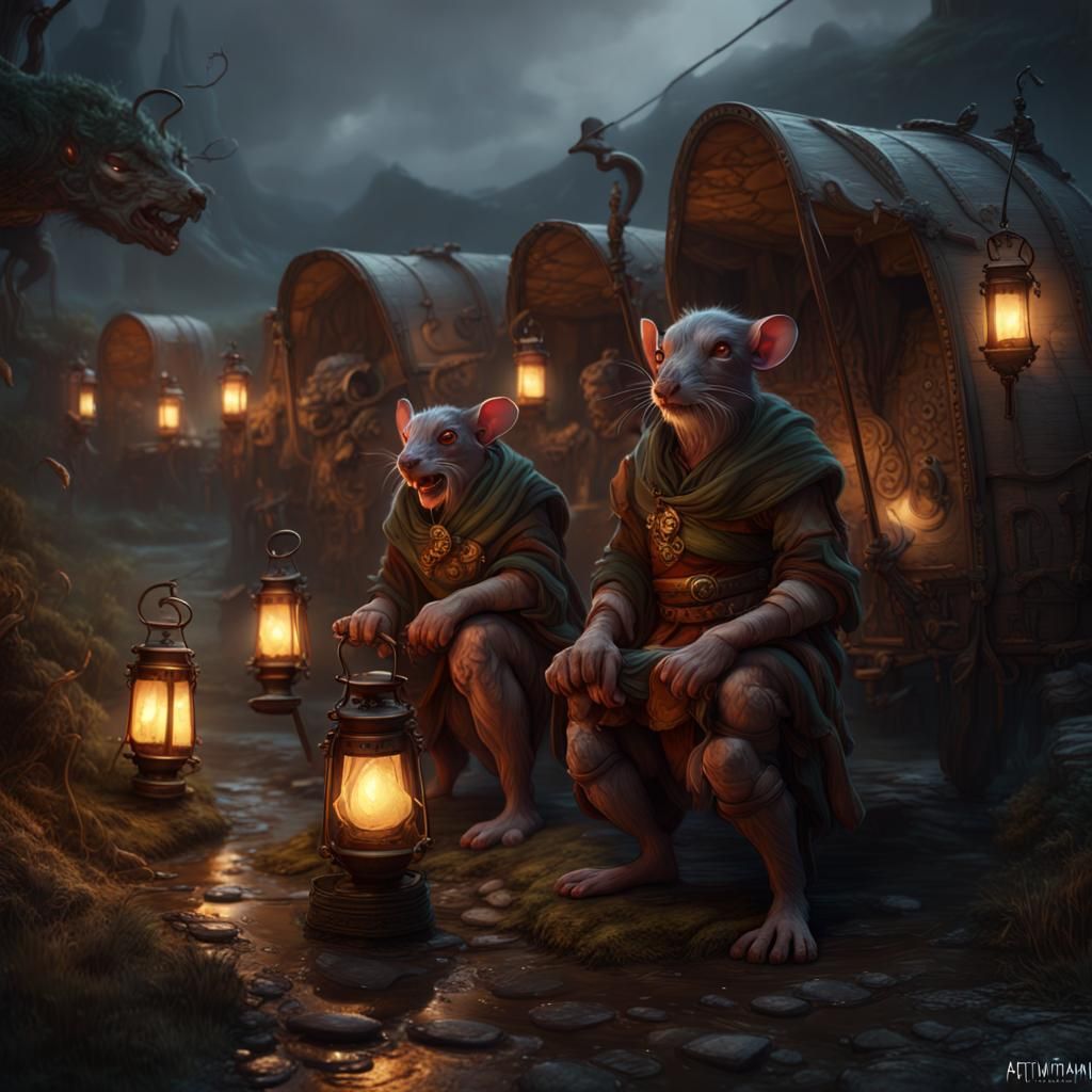 Detailed Matte Painting of Ratmen Caravan