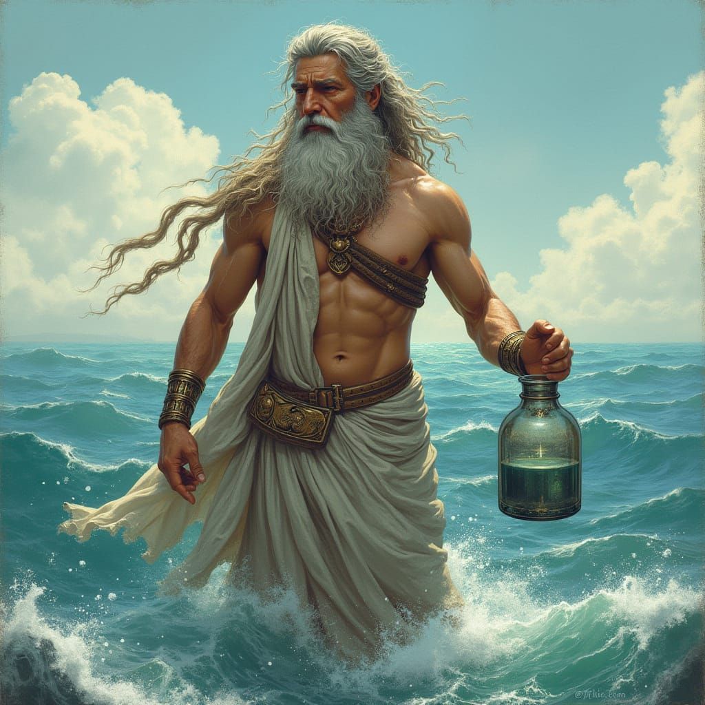 Realistic Poseidon Holding Jar of Water Aquarius Zodiac for ...