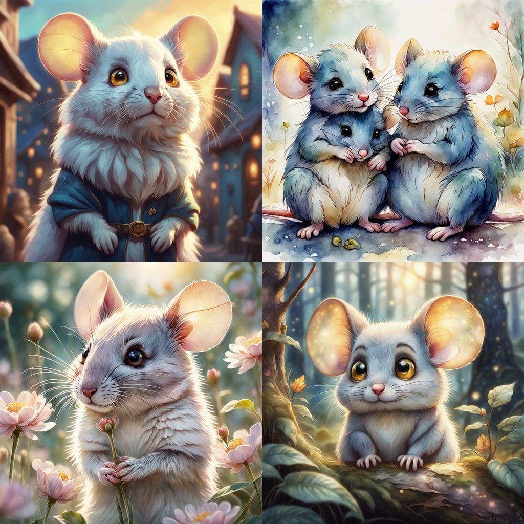 AI-Generated Shy Mouse People Illustration