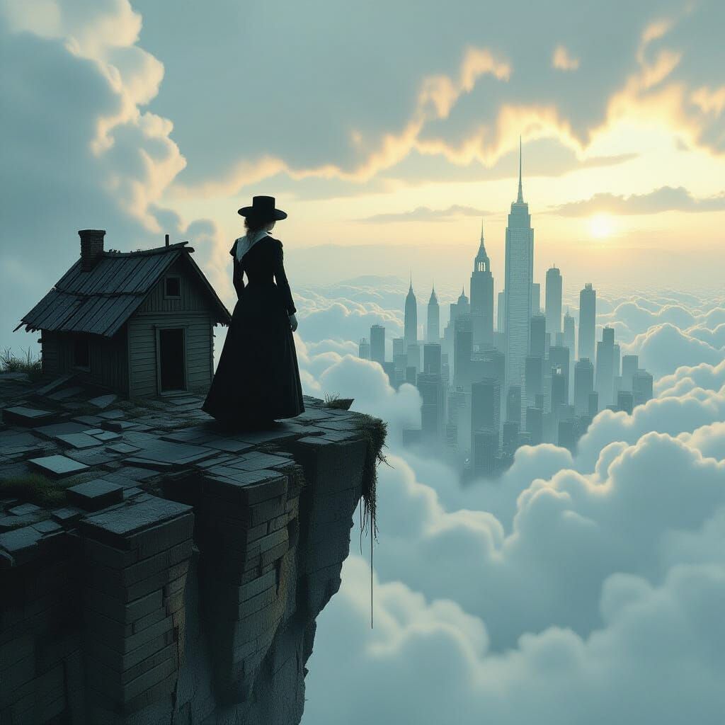 Figure on Hooverville Shanty in German Expressionist Style