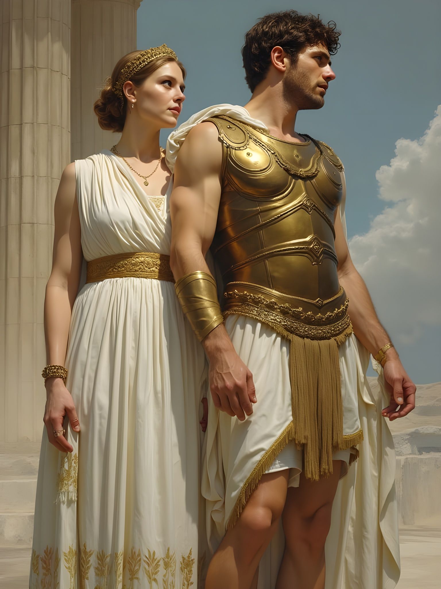 Athena Counsels Heroic Achilles in Pre-Raphaelite Style