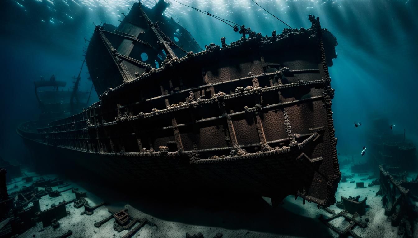 Underwater Titanic Wreck with Caustics