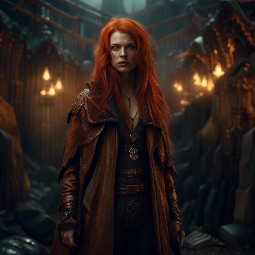 Ginger Girl in Leather Practicing Witchcraft