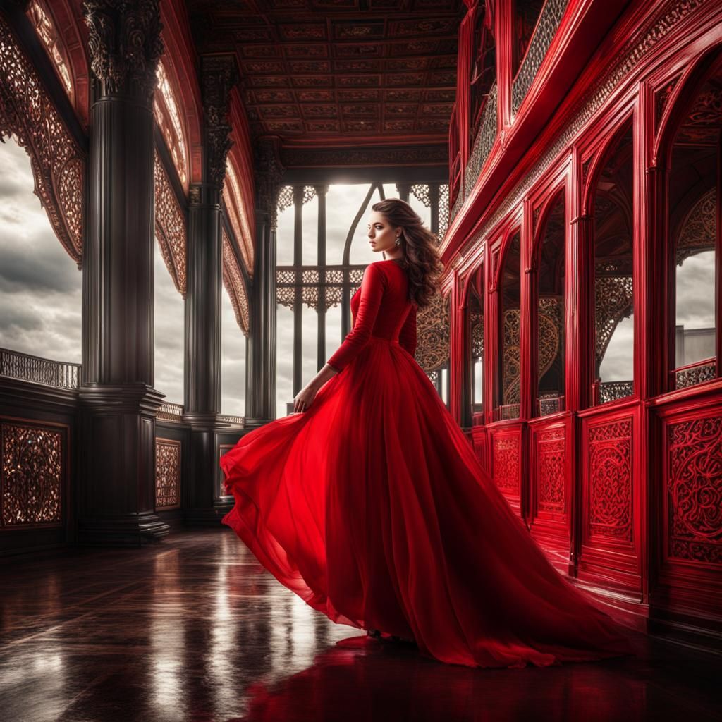 Hyperrealistic Woman in Red, Sharp Focus