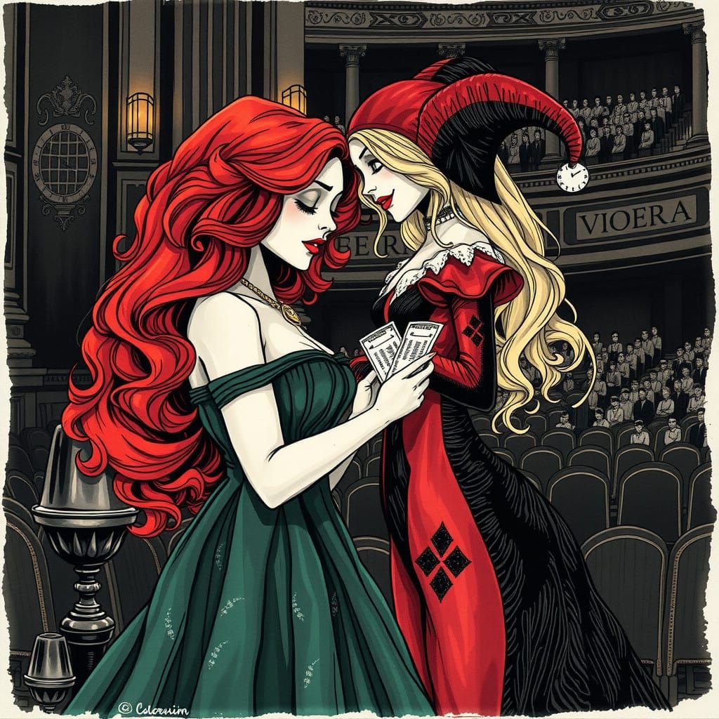 Midnight Opera Performance as Ink Illustration